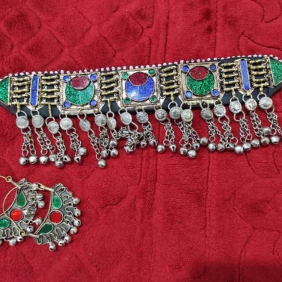 Afghan Tribal Vintage Necklace And Afghan Earring Complete Set Jewelry Set Gift - Picture 3 of 5